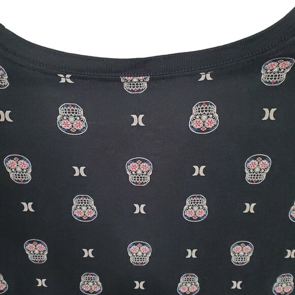 Hurley XXL Mens Shirt Graphic Tee Black Sugar Skull Allover Print Short Sleeve - Picture 7 of 8